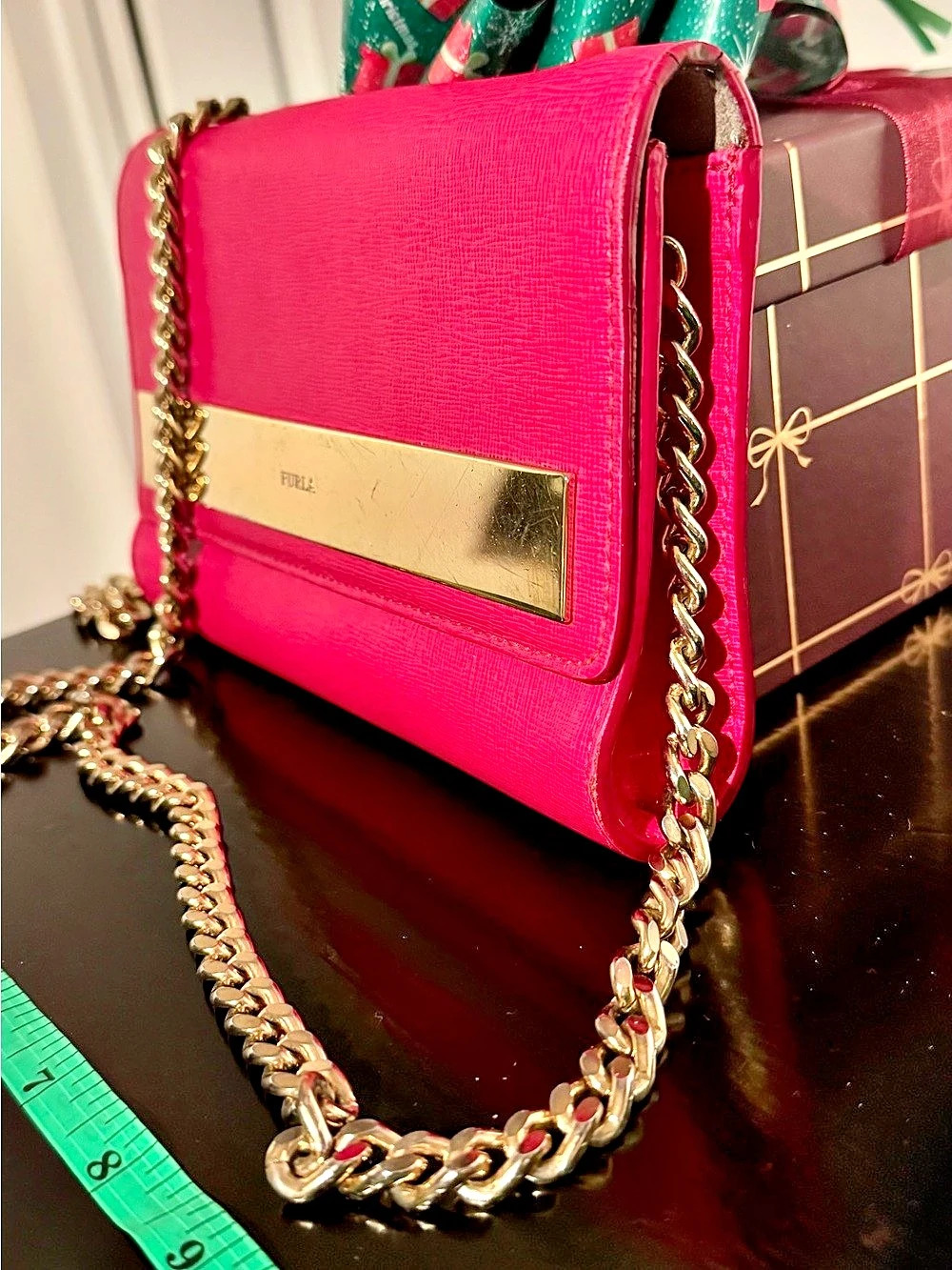 Furla Pink Leather Chain Shoulder Bag